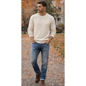 Abercrombie & Fitch A & F Soft Sweater Mens XL Fisherman Cable Knit Cream